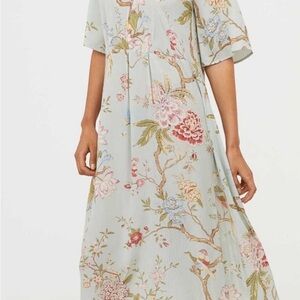 GP&J Baker H&M Tea Garden Pastel Floral Birds Button Maxi Dress in Green & Pink